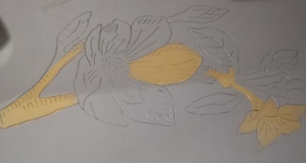 Vassoio Vintage Ovale in Acciaio Inox 18-10 Oro 24K Fiori Serigrafato - USATO - Foto 2