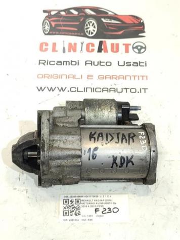 MOTORINO D' AVVIAMENTO RENAULT Kadjar Serie 233004868R 0001170629 K9K diesel 1461 (15)