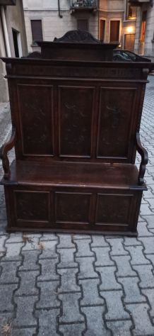 Cassapanca trono stile liberty, antica in noce - Foto 8