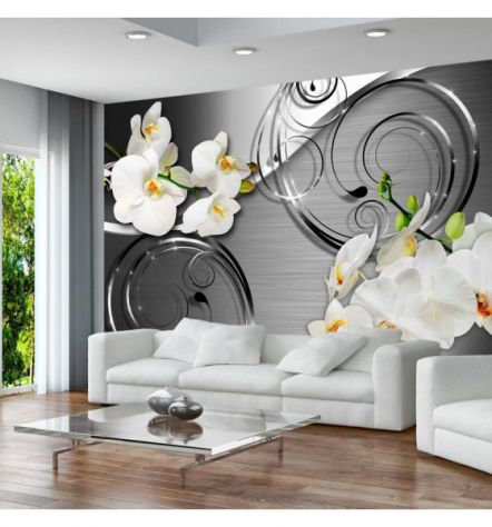 Fotomurale Adesivo Fiori Eleganti Sfondo Grigio ARREDALACASA