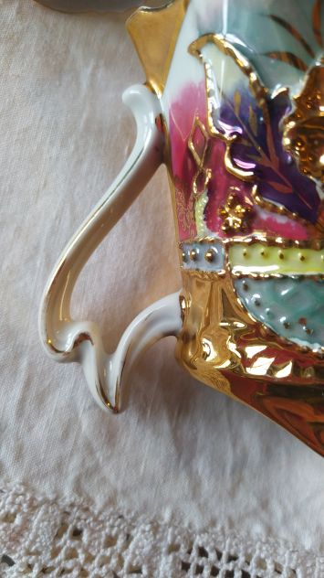 1920 ca.-Servizio Caffè per 8 in porcellana con rilievi+oro zecchino e lustri - Foto 4