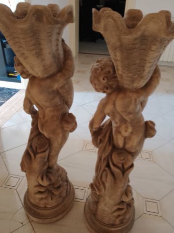 Coppia Vasi Sculture a rilievo Angioletti Puttini Artigianato Italy con Luci - Foto 10