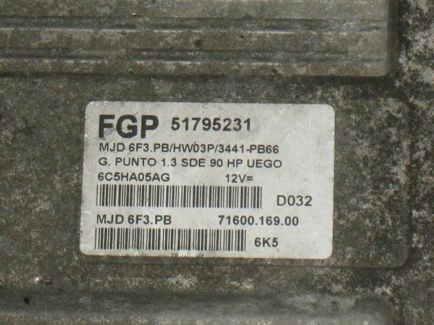 51795231 ECU FIAT GRANDE PUNTO 1.3 90HP 51795231 MJD 6F3.PB HW03P - Foto 2