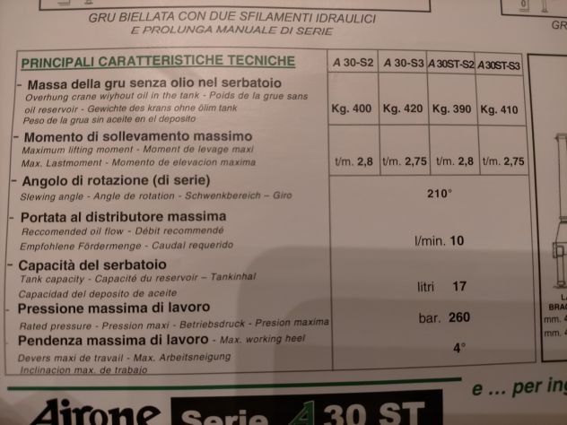 Gru Airone A30 s2 + radio + attivazioni adatta per giardinieri e rottamai - Foto 5