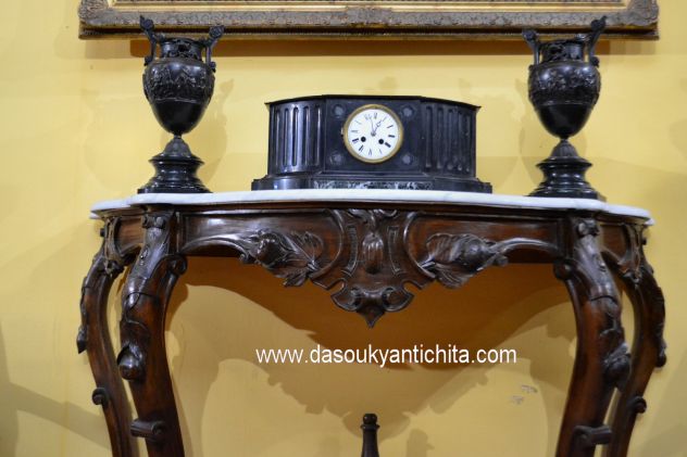 Console in noce con piano in marmo di Carrara stile Luigi Filippo del XX secolo - Foto 2