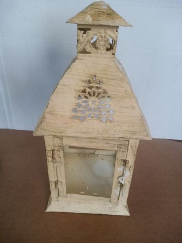 Lanterna in Metallo e Vetro Stile Shabby Sbiancata sportello laterale - Foto 2