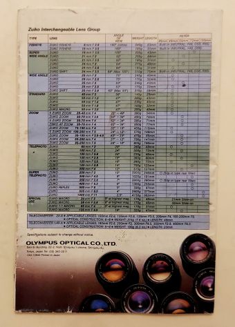 Olympus OM System catalogo caratteristiche tecniche:lenti, obiettivi,Zoom Zuiko - Foto 3