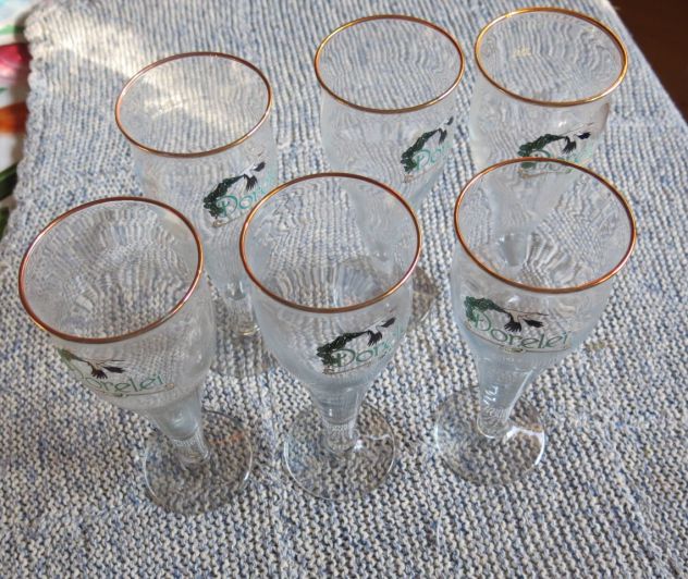 6 BICCHIERI DA BIRRA DORELEI IN VETRO CON DISEGNO CICOGNA - COME NUOVI - - Foto 3