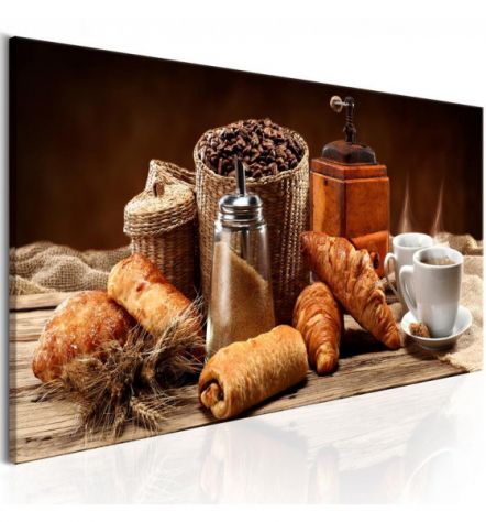 Quadro Caffè E Brioche Con Sfondo Marrone - ARREDALACASA