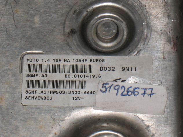 51926677 ECU CENTRALINA MOTORE ALFA MITO 1.4 105HP 51926677 8GMF.A3 HW503 - Foto 2
