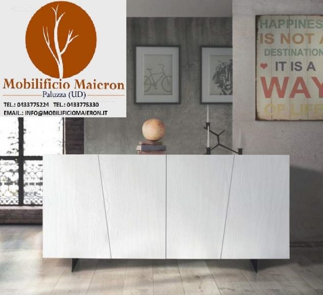 Credenza Legno Moderna 4 Ante Abete Bianco Spazzolato cod 208M