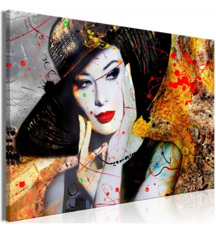 Quadro Donna Col Cappello Nero Cm.90x60 E 120x80 ARREDALACASA