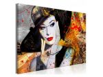 Quadro Donna Col Cappello Nero Cm.90x60 E 120x80 ARREDALACASA
