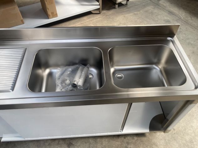 LAVANDINO NUOVO IN ACCIAIO INOX 2 VASCHE Dim. 180 x 60 - Foto 2