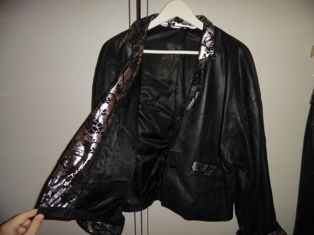 COMPLETO TAILLEUR:GIACCA+GONNA ABBINATA IN VERA PELLE NERA MADE IN ITALY CON FOD - Foto 7