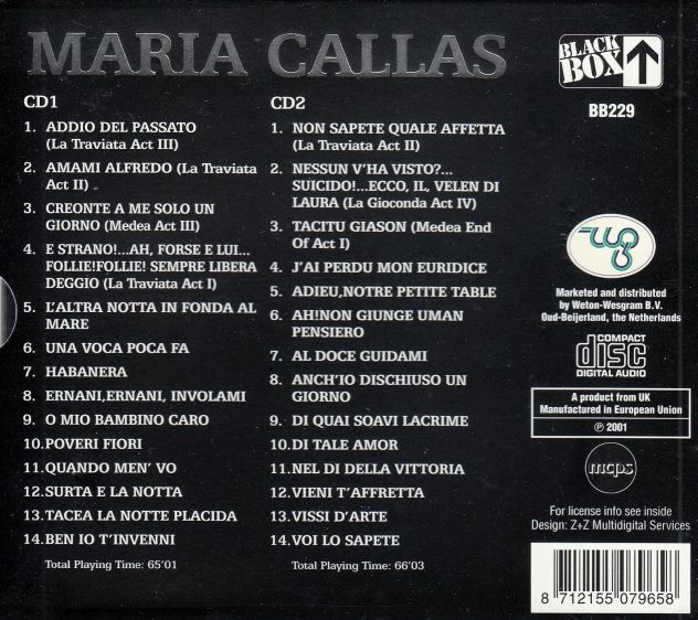 Maria Callas - Una Voca Poca Fa, Formato Audio 2 CD Album, DIGIPACK Uscita 2001. - Foto 3