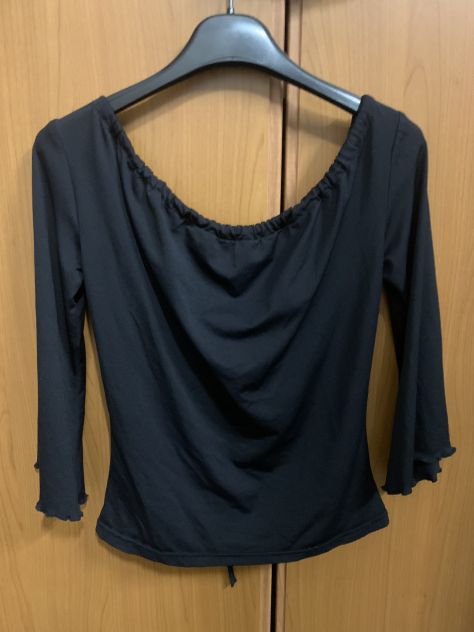 UNA MAGLIETTA DA DONNA/RAGAZZA,VINTAGE,NERA,CON MANICHE A 3/4 ELASTICIZZATA,TG S - Foto 10