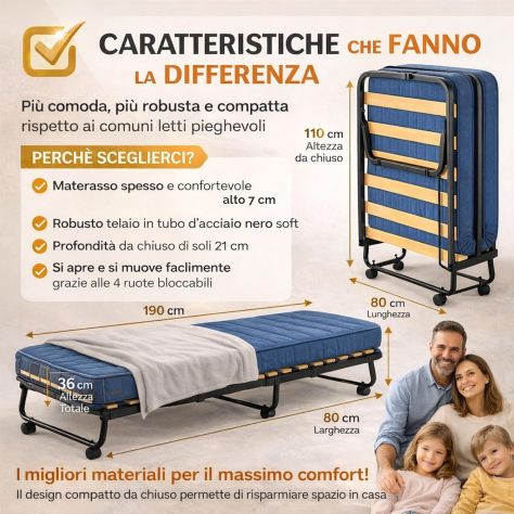 Brandina pieghevole con materasso e ruote - Foto 2