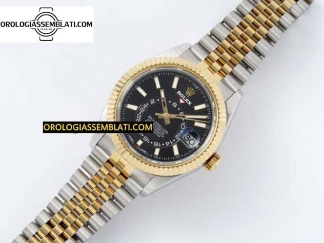 Rolex Replica SKYDWELLER SS/YG BEST EDITION QUADRANTE NERO SU BRACCIALE SS/YG JUBILEE A23J - Foto 3