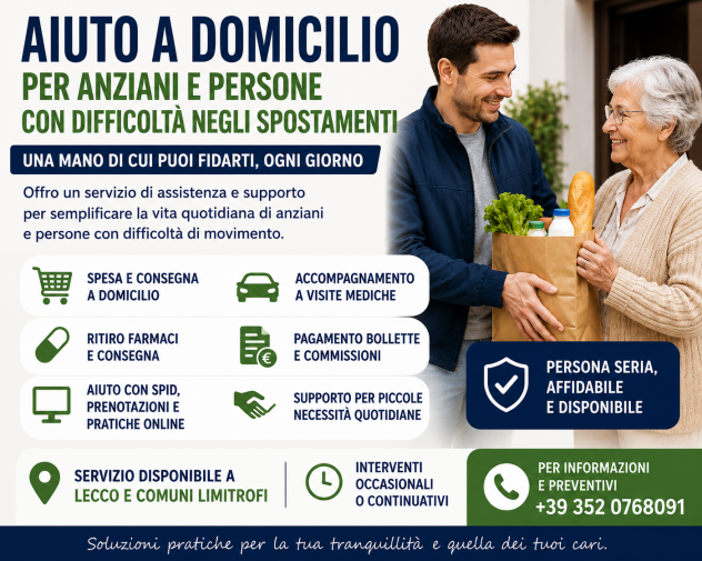Aiuto anziani a domicilio - Spesa, commissioni e accompagnamenti - Lecco