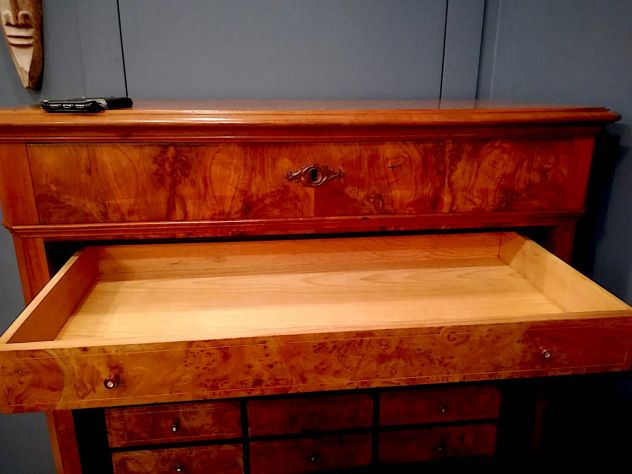 SECRETAIRE RIBALTA RADICA NOCE ORIGINALE EPOCA VENEZIA 1870 PERFETTO RESTAURATO - Foto 2