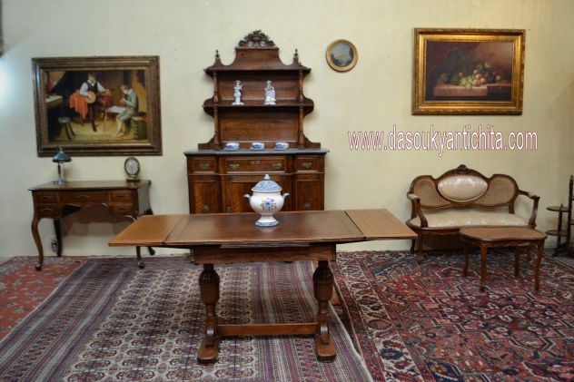 Tavolo/Scrittoio stile Neorinascimento Elisabettiano - Foto 7