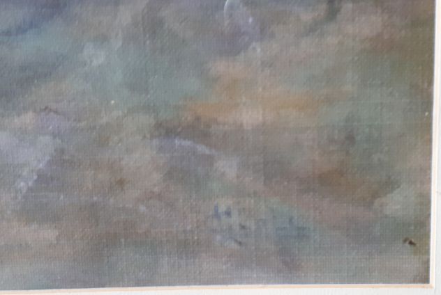 LUIGI GIOLI, OLEOGRAFIA SU TELA FORMATO CM. 85X146  "RITORNO DAI CAMPI". - Foto 5