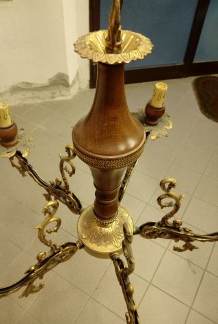 Lampadario 5 Luci bracci in Ottone e legno - Foto 4