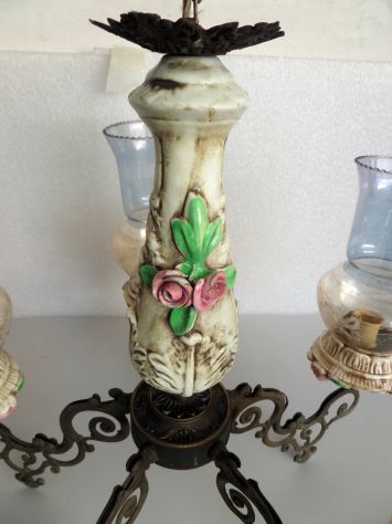 Lampadario d'epoca (anni 60/70) in ceramica, a 5 braccia, con ampolle - Foto 8