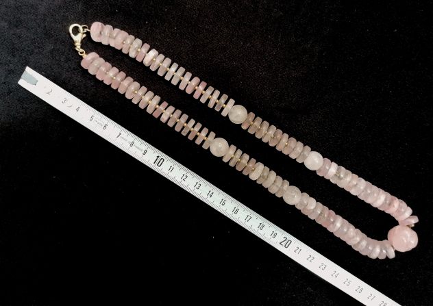 IMPORTANTE BELLISSIMA COLLANA A RONDELLE E BOULLES IN QUARZO ROSA E ARGENTO. - Foto 7