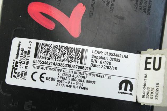0L0534621AA AIRBAG SEDILE ANTERIORE DESTRO ALFA ROMEO STELVIO 2.2 TD RWD 140KW 5P AUT (2018) RICAMBIO USATO - Foto 2