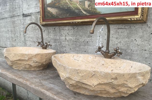 Lavabo lavandino da appoggio in pietra beige 2 - Foto 8