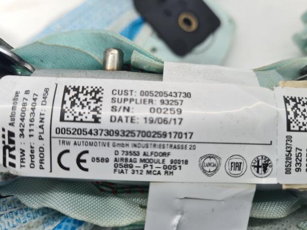 AIRBAG A TENDINA LATERALE PASSEGGERO FIAT 500 Serie 00520543730 (15) - Foto 2