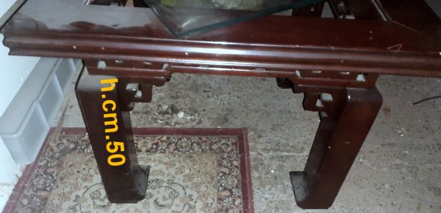 TAVOLINO mogano massiccio con piano in cristallo - Foto 2