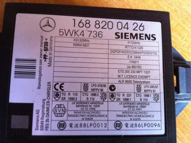 Centralina SIEMENS 1688200426 Mercedes Classe A 170 CDI 2001 - Foto 2