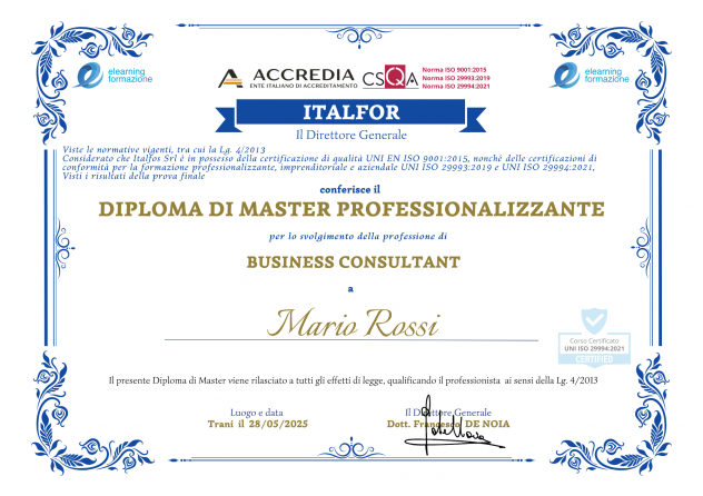 Master online in Business Consultant certificato UNI ISO 29994:2021 - Foto 4