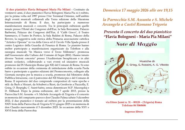 17/05 :Concerto del duo pianistico Bolognesi Milani a Trigoria domenica 17 maggio 2026 - Foto 3