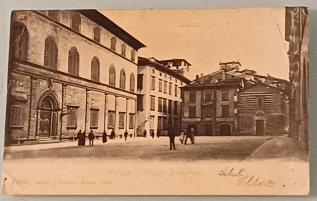 Cartolina d'epoca 1908 "viaggiata" che mostra Piazza Bernardini a Lucca. - Foto 3