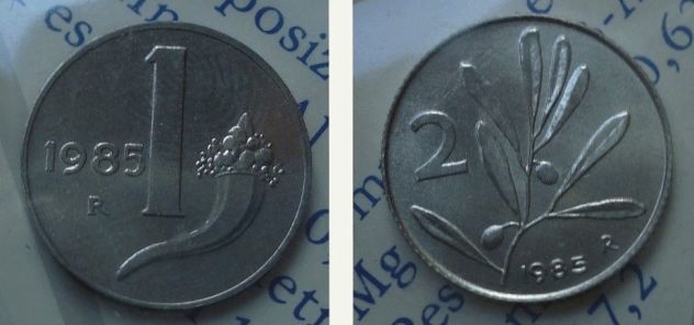 REPUBBLICA ITALIANA COPPIA 1 LIRA 2 LIRE 1985 FDC SIGILLATE DA SERIE ZECCA