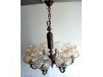 Lampadario in ottone e Vetro inciso 8 lampadine