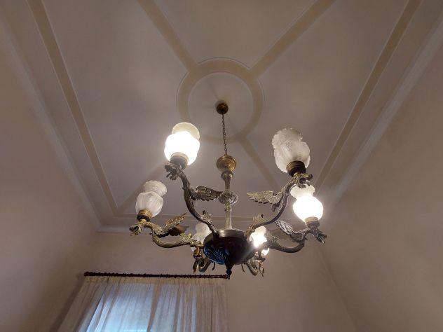 Pregiato lampadario vintage anni 70 in peltro con sei punti luce - Foto 3