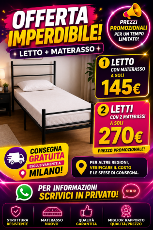 1 LETTO + MATERASSO NUOVO: 145€  2 LETTI + 2 MATERASSI NUOVI: SOLO 270€