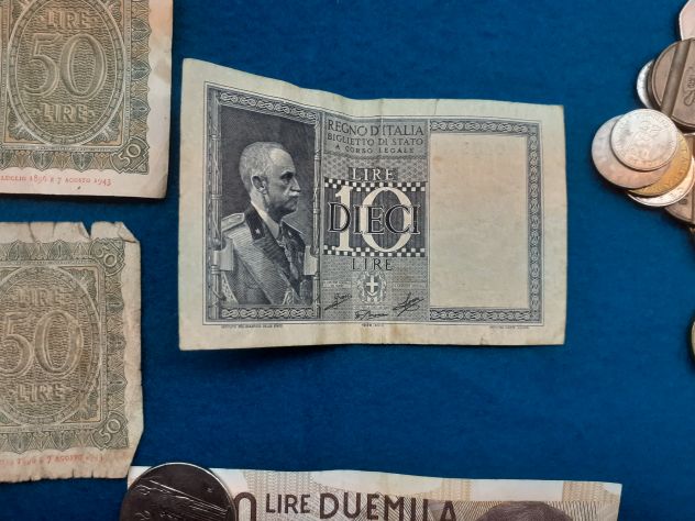 Monete e banconote "lira italiana" del 1900. - Foto 3