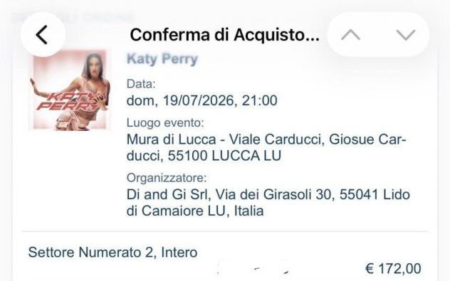 Biglietti Katy Perry, Lucca 19/07/2026