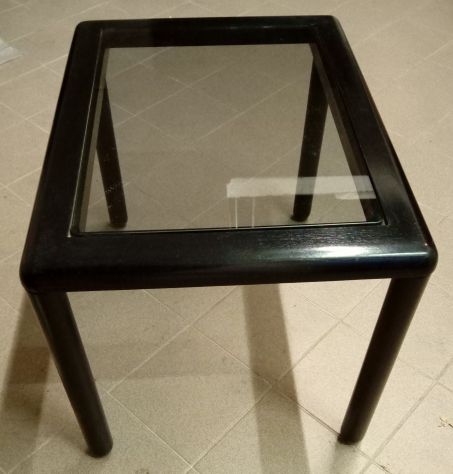Tavolinetto basso in Legno e Vetro Fumè temperato laccato Nero - Foto 2