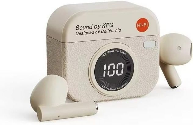 Cuffie Retro Q86 con Effetto Pelle, Impermeabili IPX5, Bluetooth 5.4, BIANCO