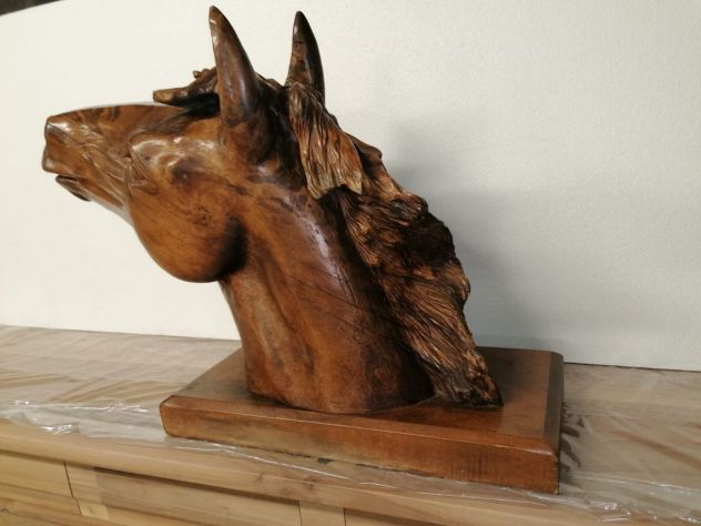 Scultura in legno testa di cavallo - su unico pezzo - Foto 4