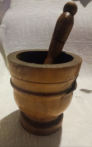 Mortaio antico in legno con pestello - Foto 2