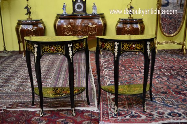 Coppia di tavolini – console ebanizzati mezzo giro stile Luigi XV - Foto 7