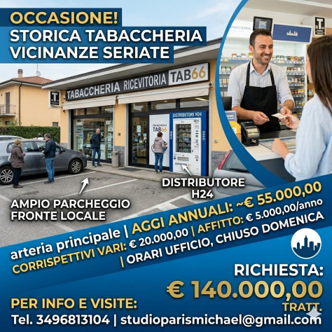 Tabaccheria vicinanze Seriate con ampio parcheggio - rif. TAB66